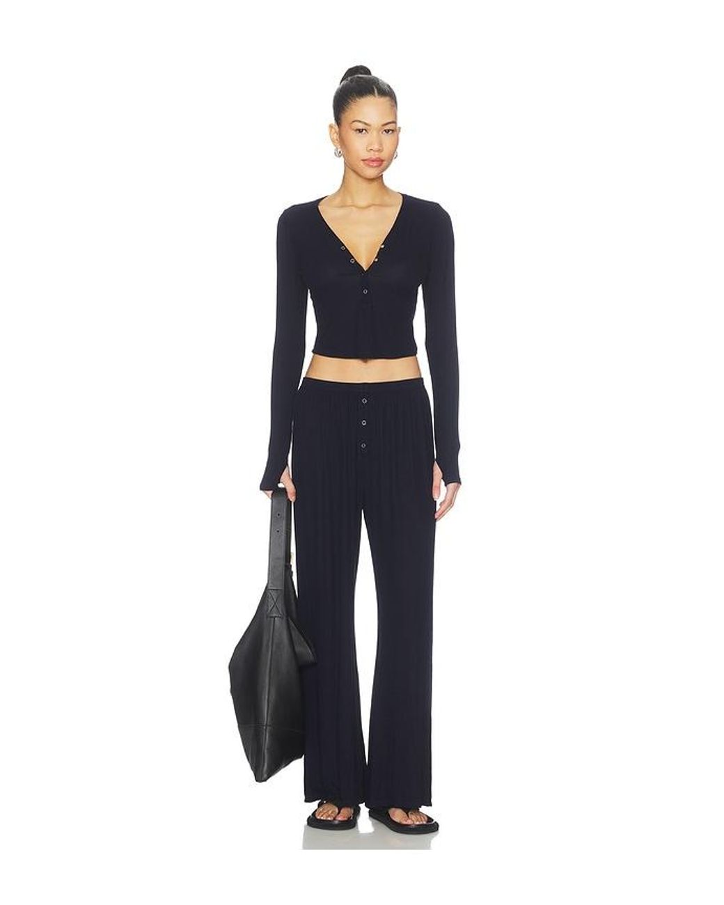 Michael Lauren Blue Laguna Wide Leg Pant With Snaps
