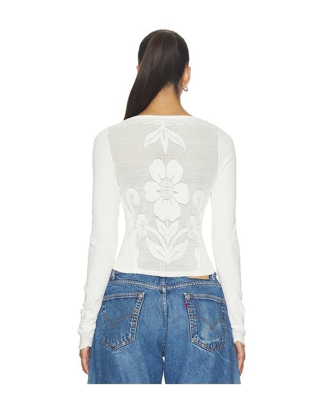 Free People White Delilah Long Sleeve Top