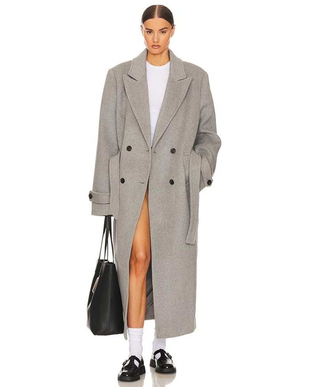 Helsa Gray Bold Shoulder Wool-Blend Long Coat