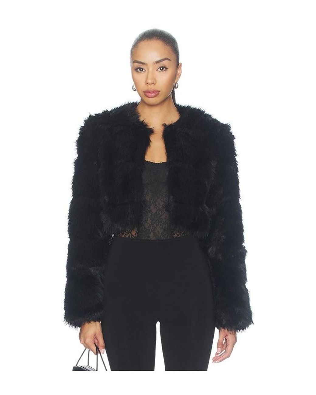 Bardot Black Petro Cropped Faux Fur Jacket