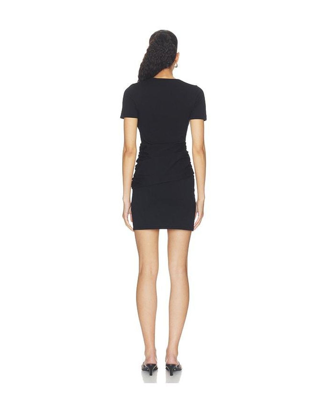 Jonathan Simkhai Black Leni Short Sleeve Draped Mini Dress