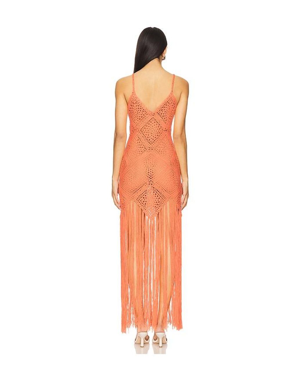 Line & Dot Orange Wandering Crochet Dress