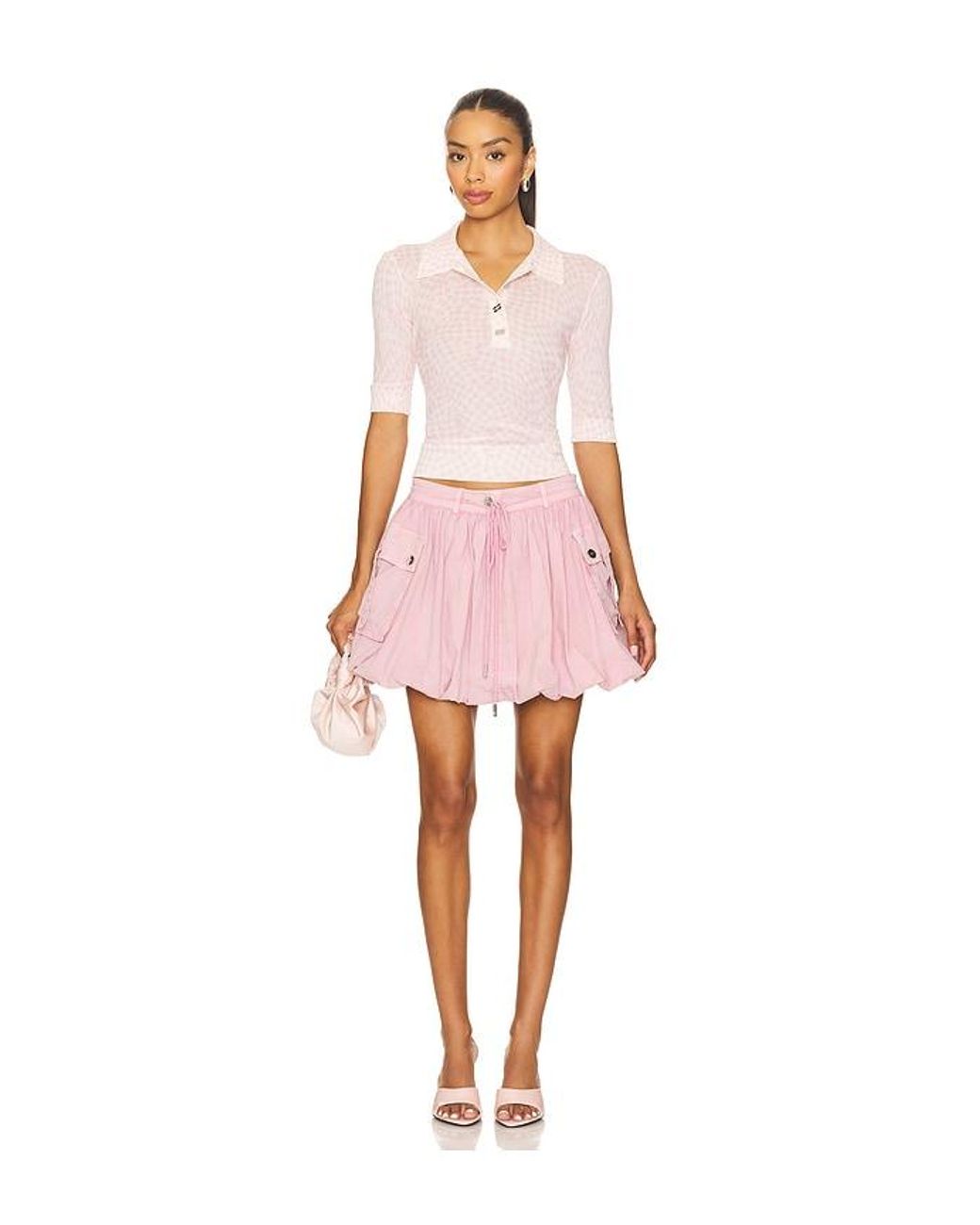 Ganni Pink Washed Stretch Cotton Mini Bubble Skirt