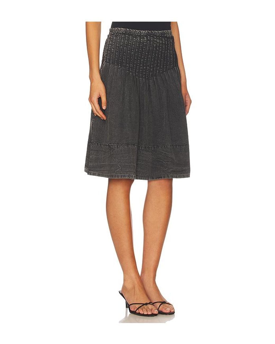 Free People Black Peyton Pintuck Midi Skirt