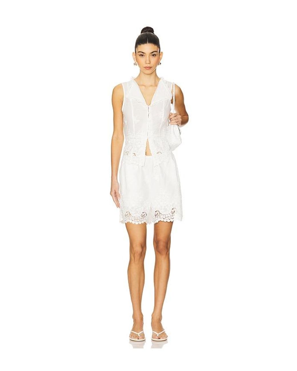WeWoreWhat White Lace Button Up Top