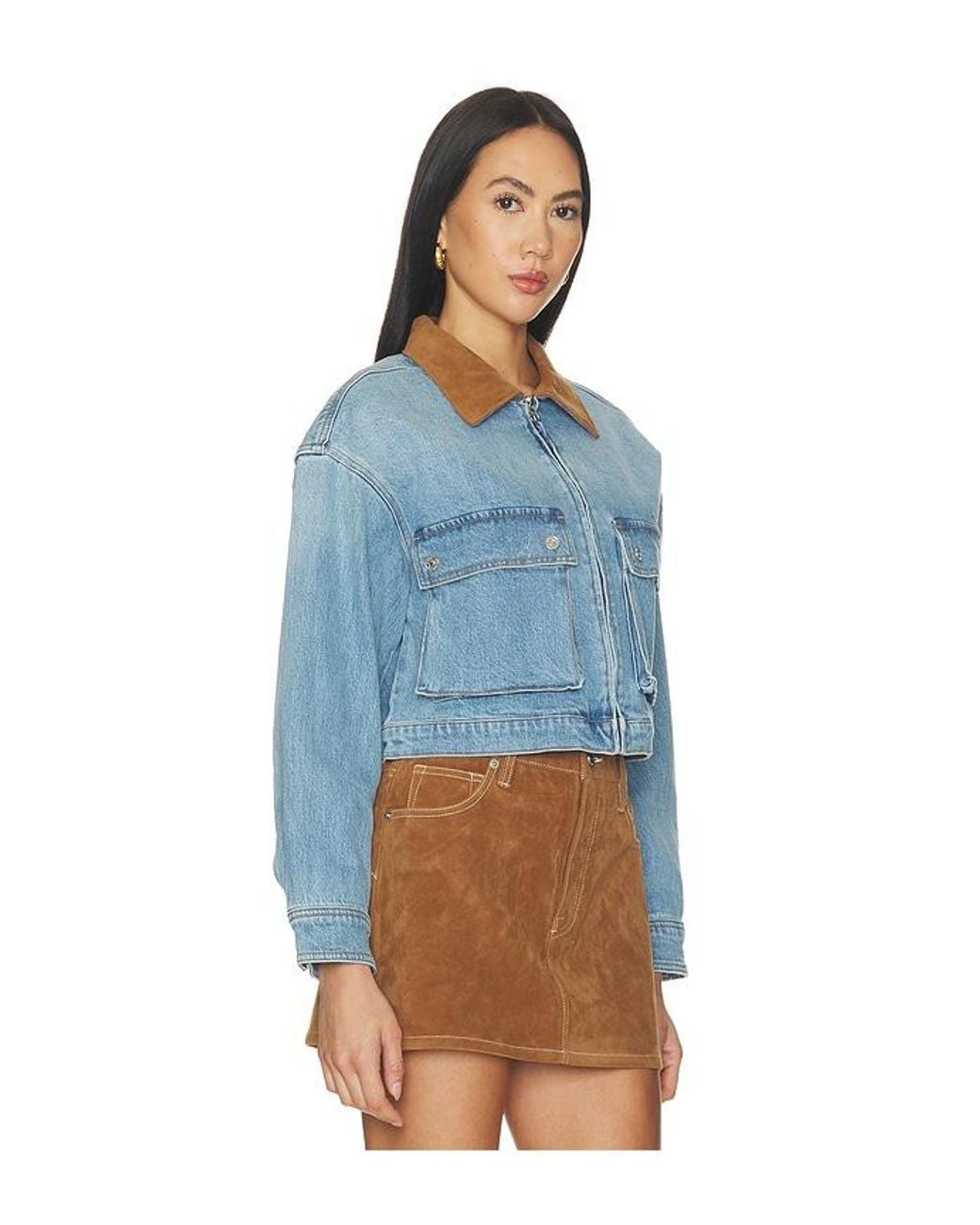 GOOD AMERICAN Blue The Denim Swing Cropped Jacket