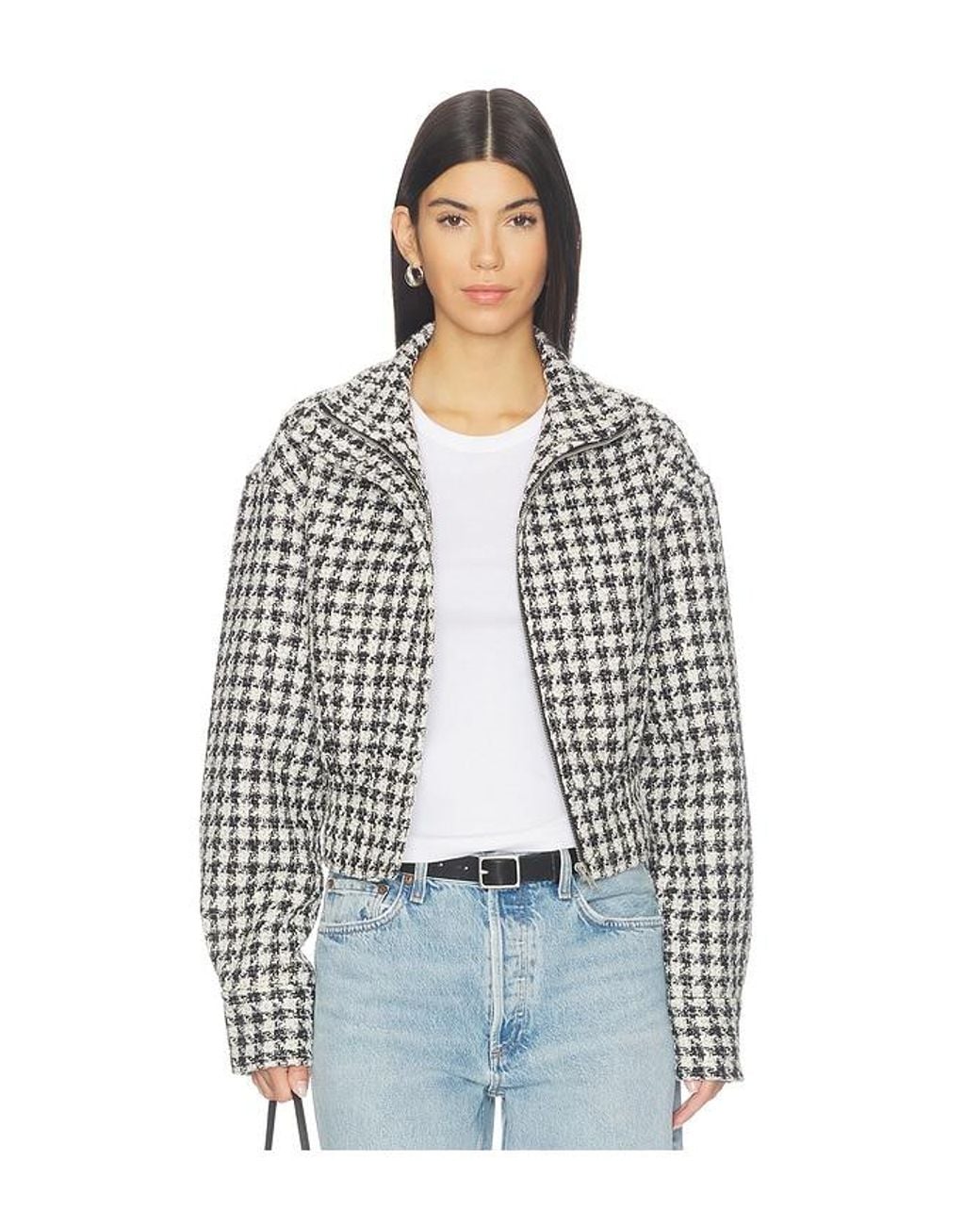 Lovers + Friends Blue Rachel Tweed Bomber Jacket