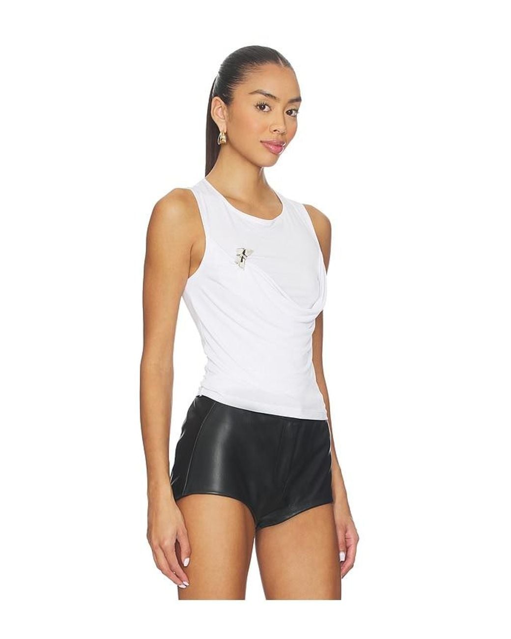 Kate Barton White Cowl Neck Draped Tank With Brooch