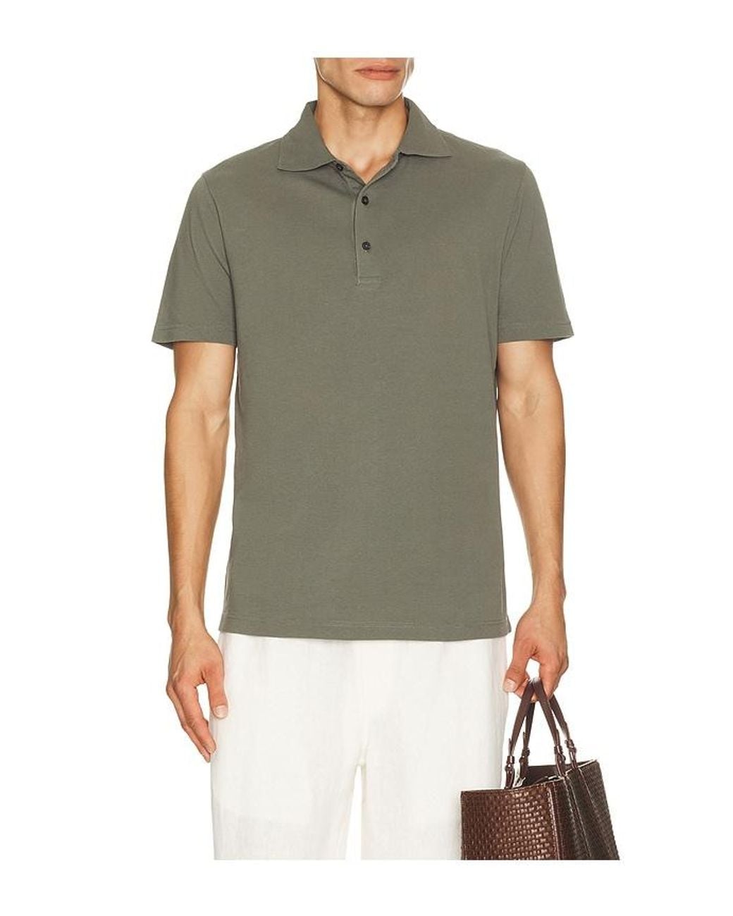Frescobol Carioca Green Luca Cotton Piquet Polo Button Up Short Sleeve for men
