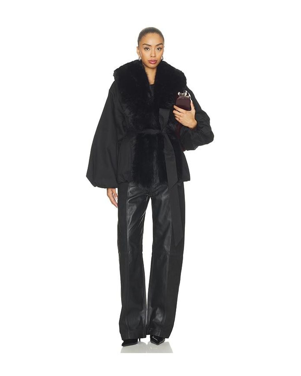 ROTATE BIRGER CHRISTENSEN Black Faux Fur Collar Jacket
