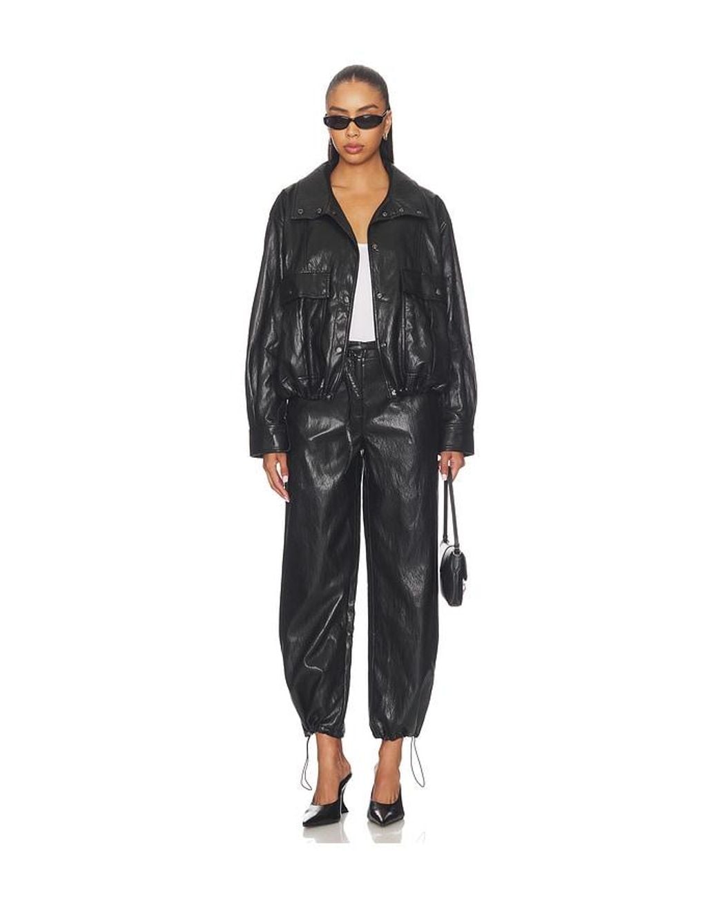 LNA Black Mercer Faux Leather Bomber Jacket