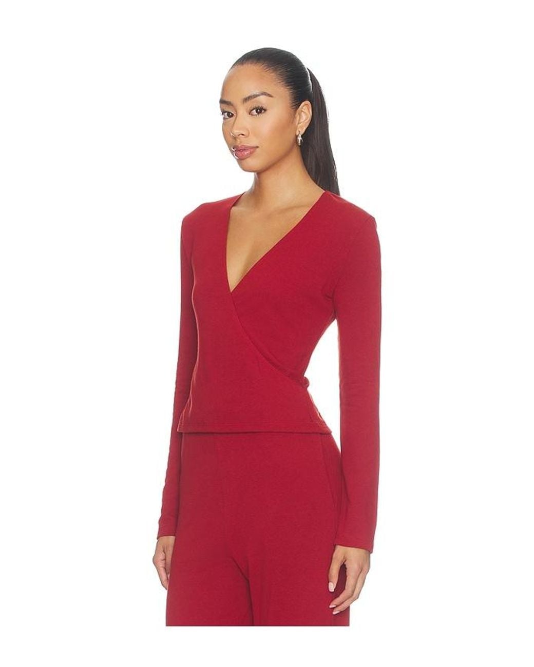 Leset Red Lauren Crop Wrap Top