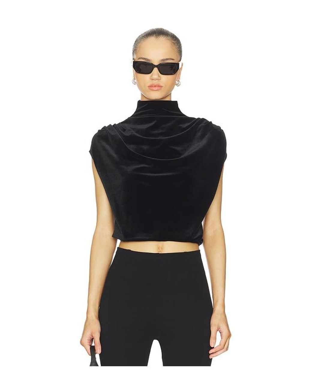 Commando Black Velvet Draped Mockneck Crop Top