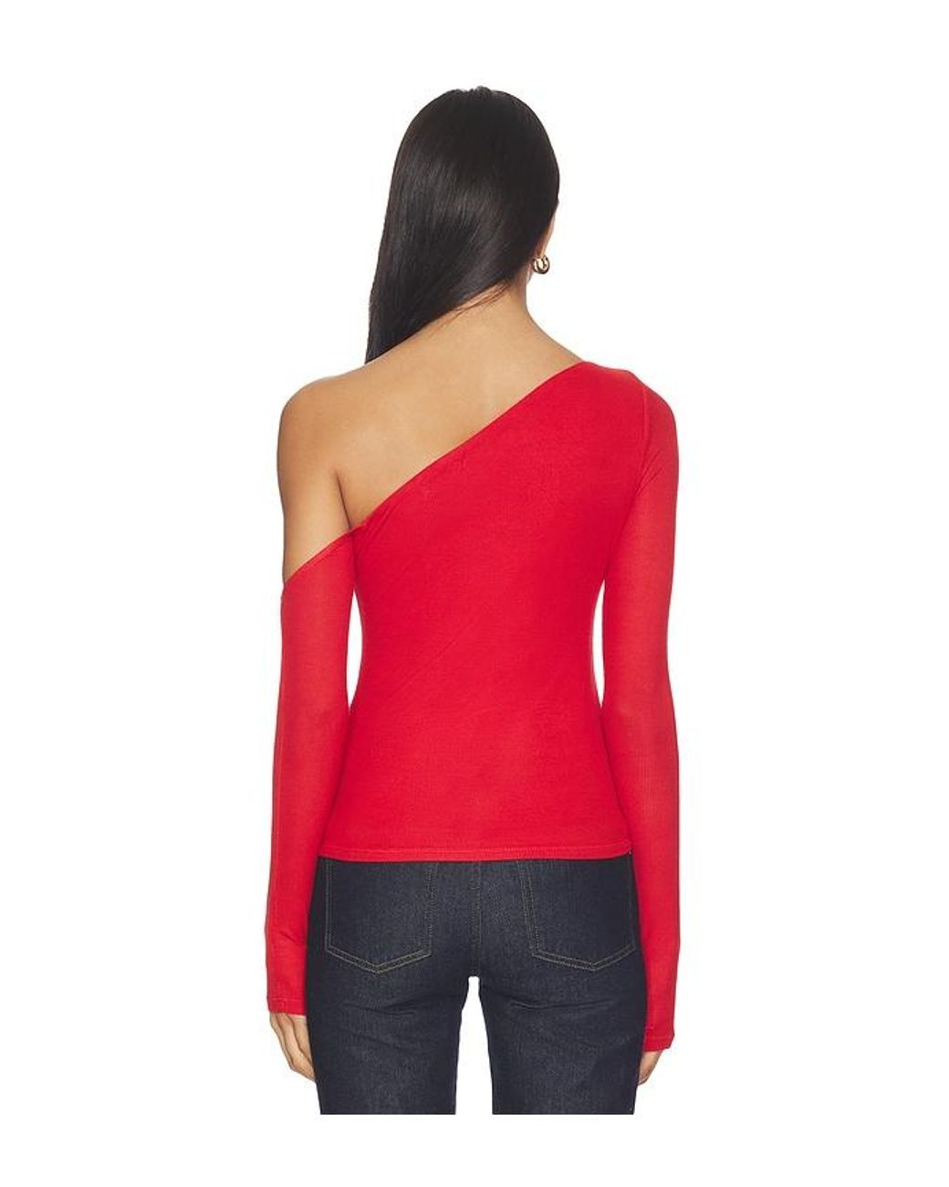 Michael Lauren Red Magdaleno Asymmetrical Fitted Cold Shoulder Top