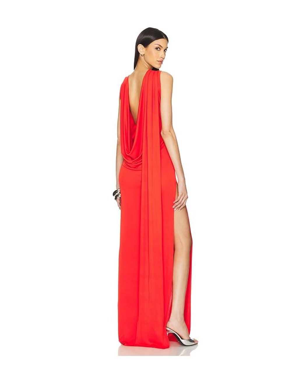 Sid Neigum Red Floor Length Cowl Back Dress