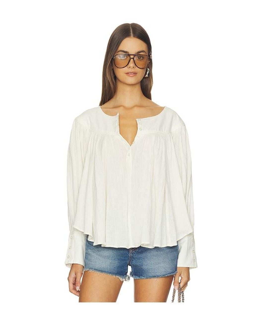 Free People White X Revolve Malibu Crinkle Top