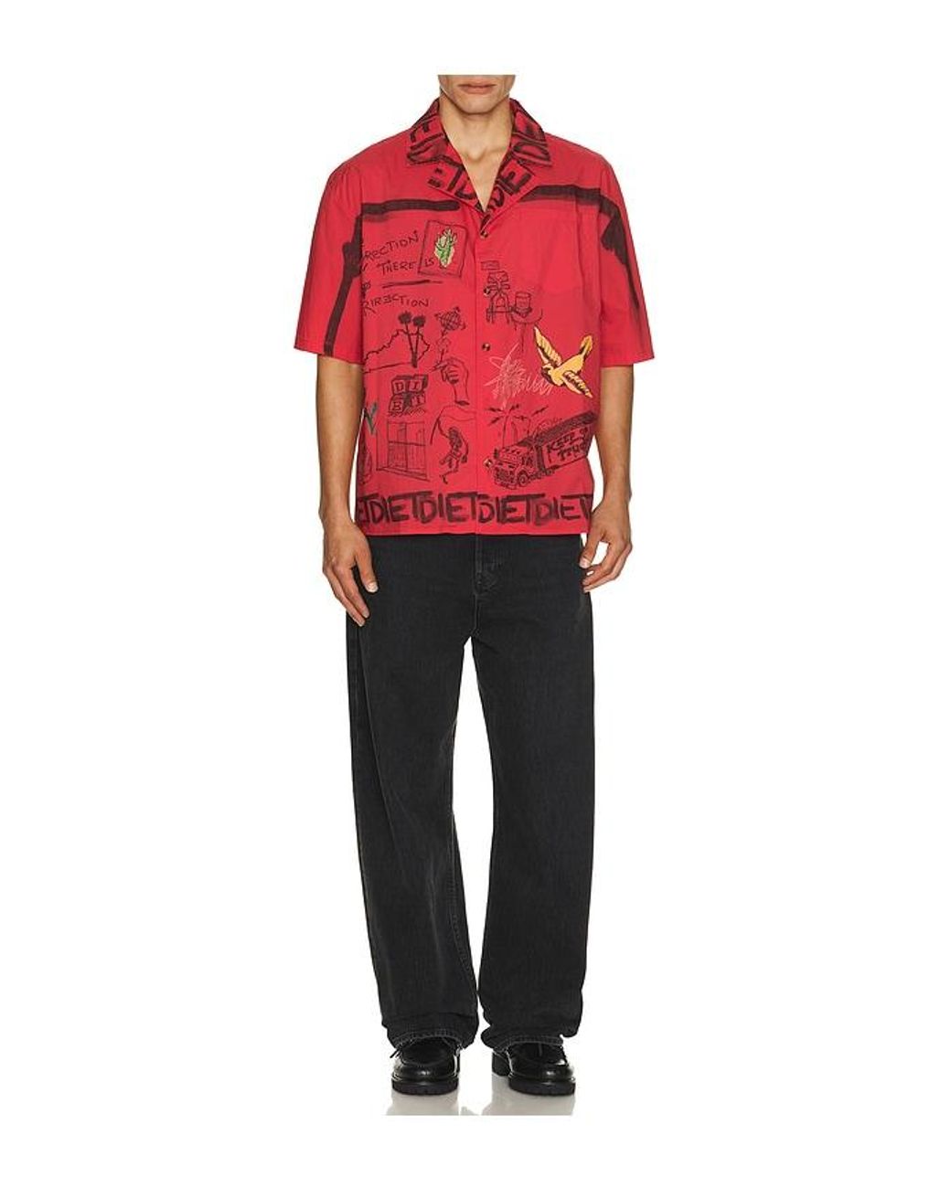 DIET STARTS MONDAY Red Doodle Button Up Shirt for men