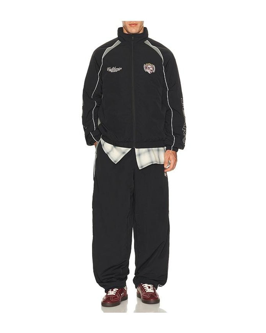 Guess Black Embroidered Nylon Track Pant for men