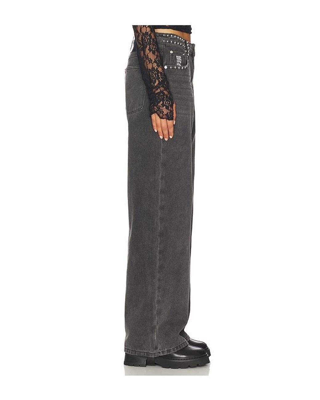One Teaspoon Gray Jackson Mid Waist Wide Leg Jeans
