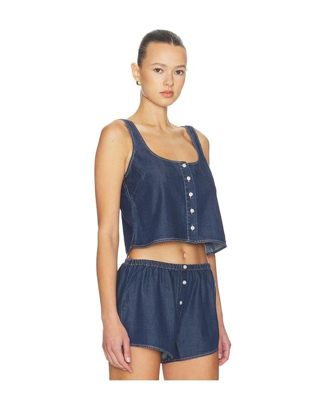 GOOD AMERICAN Blue Denim Button Front Tank Top