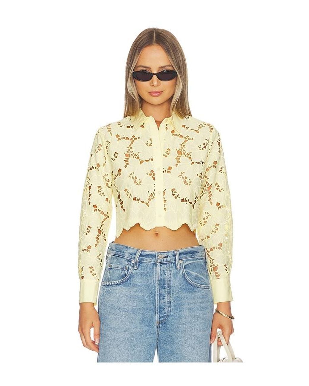 L'Agence Blue 'Agence Seychelle Cropped Button Down Top