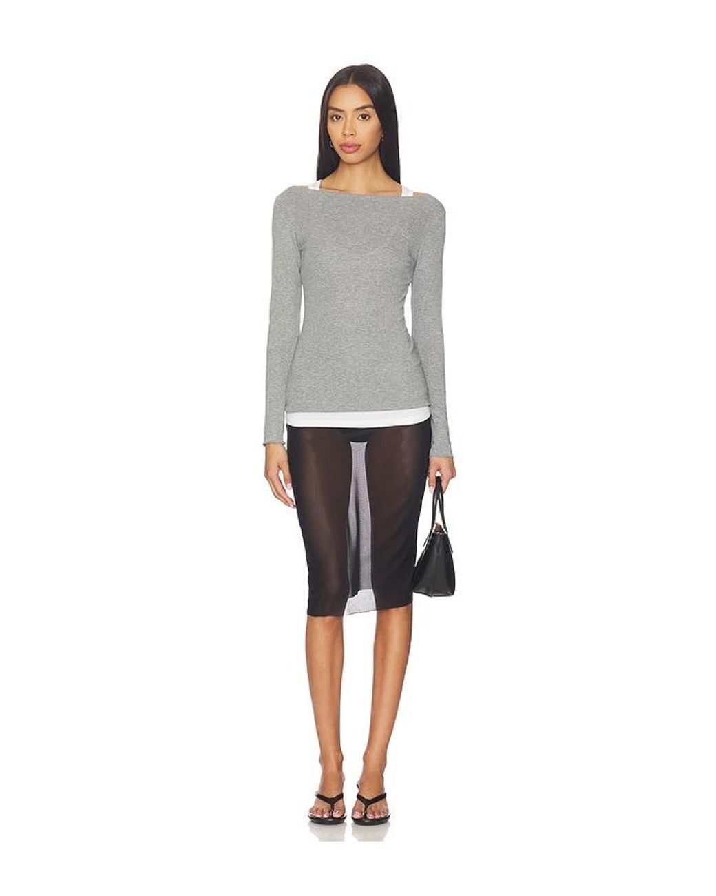 AYA MUSE Gray Boatneck Long Sleeve Tee