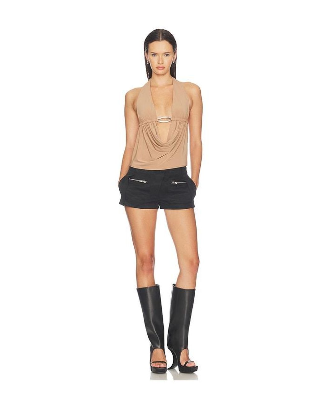 HAELO Black Cowl Halter Top