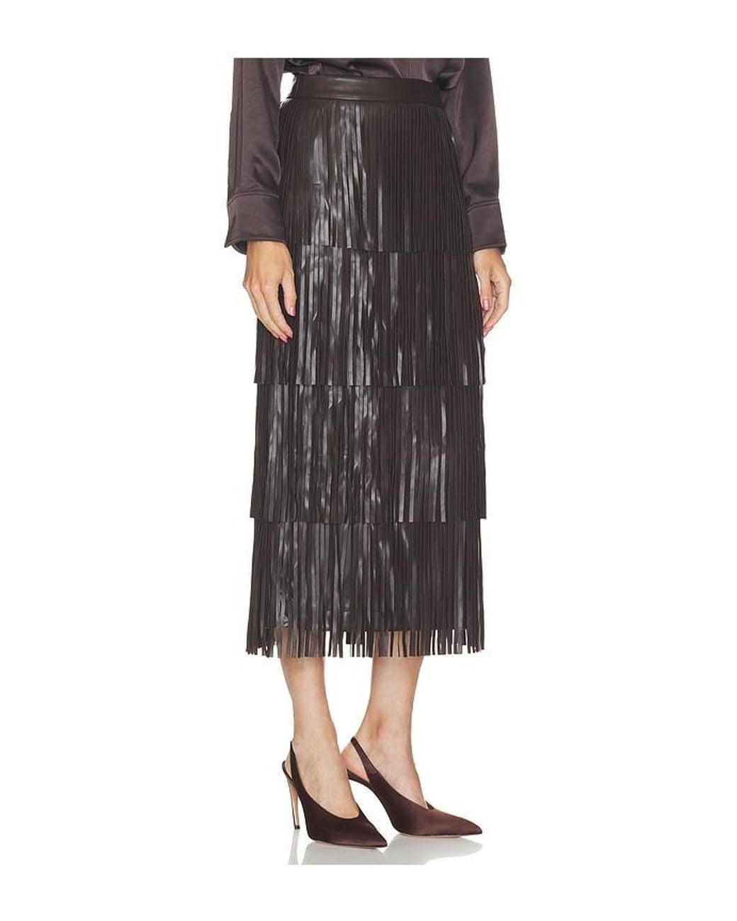 Simon Miller Black Za Za Faux Leather Fringe Skirt