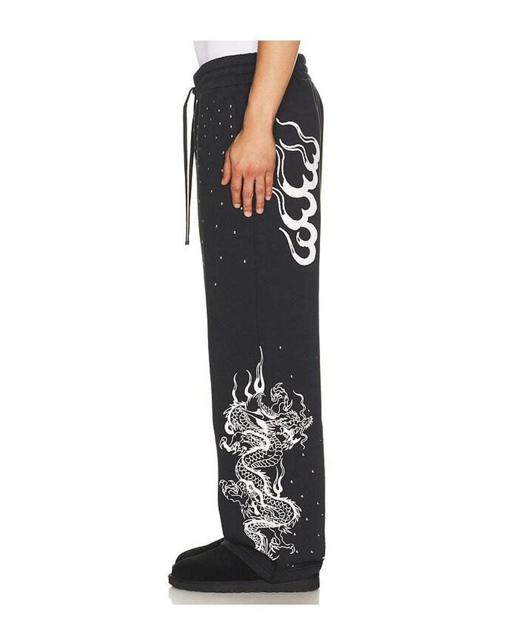 Ed Hardy Black Mary Dragon Studded Boxy Zip Sweatpant for men