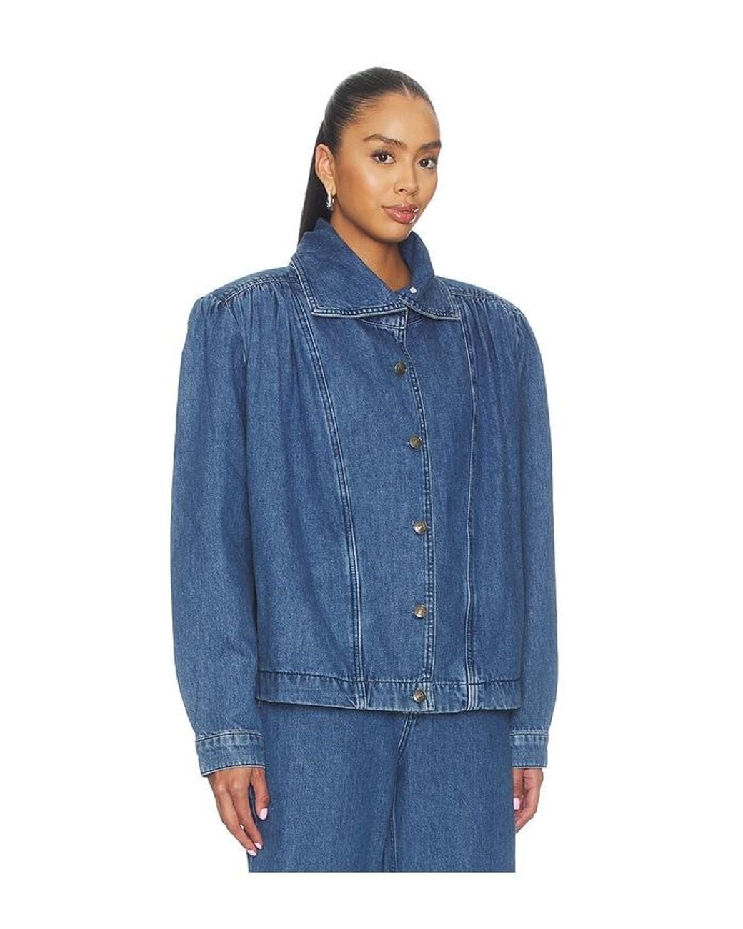 ROTATE BIRGER CHRISTENSEN Blue Gathered Denim Jacket