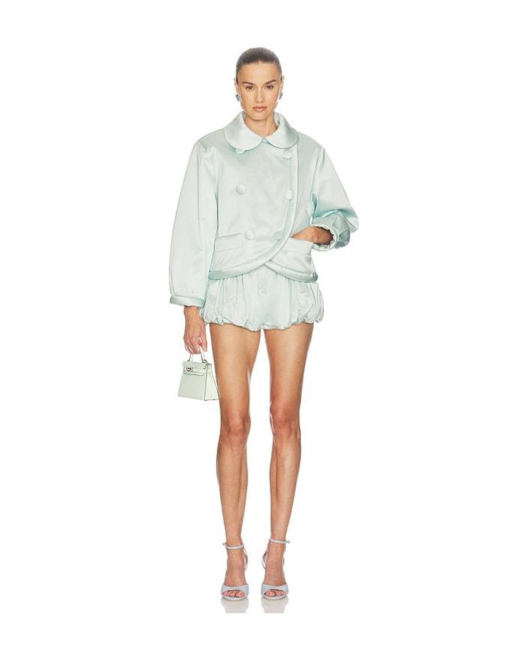 Helsa Blue Sateen Puff Shorts