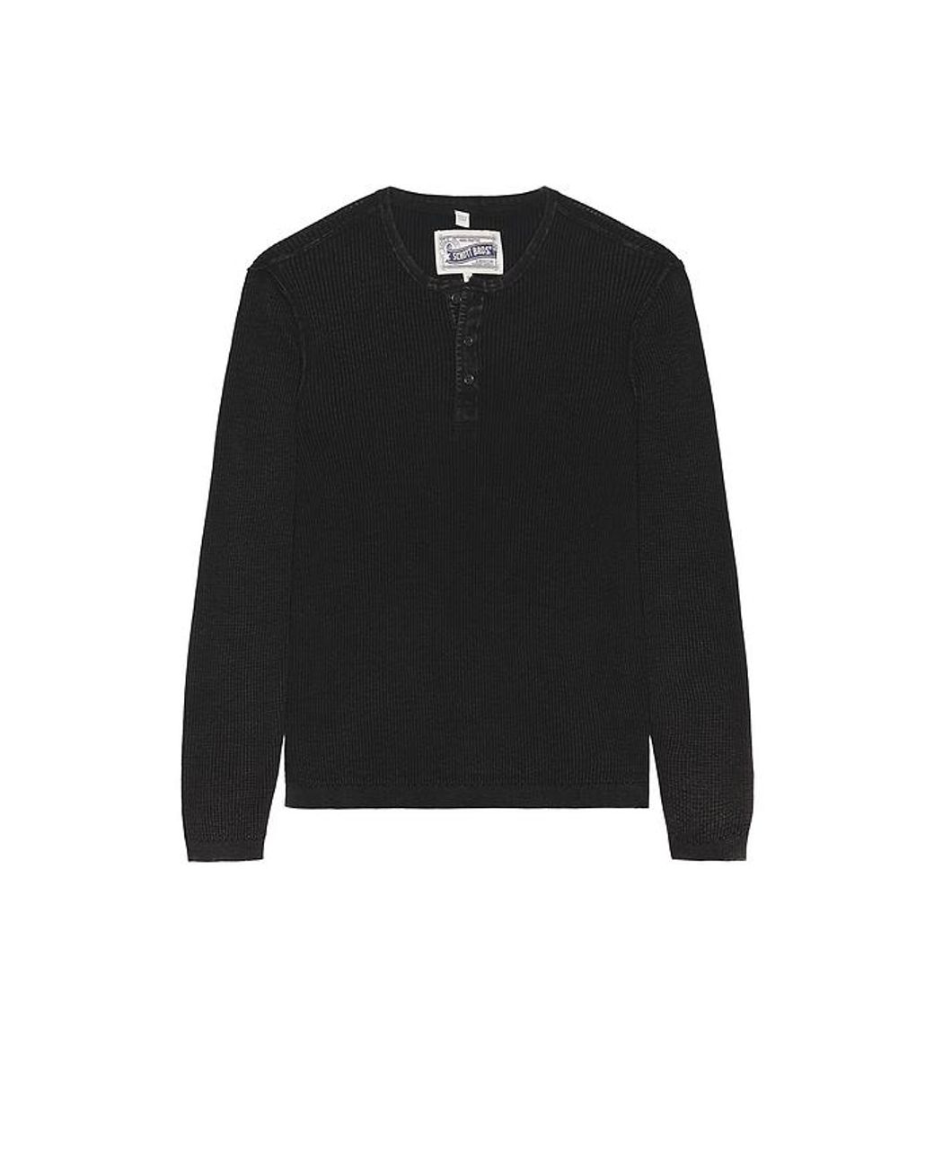 Schott Nyc Black Stonewashed Henley Sweater for men