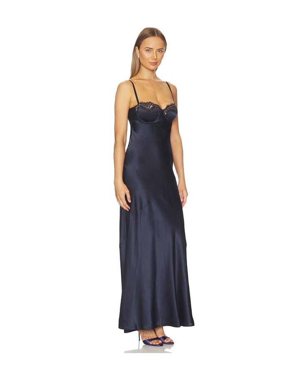 L'Agence Blue Shayla Lace Bias Cut Maxi Dress