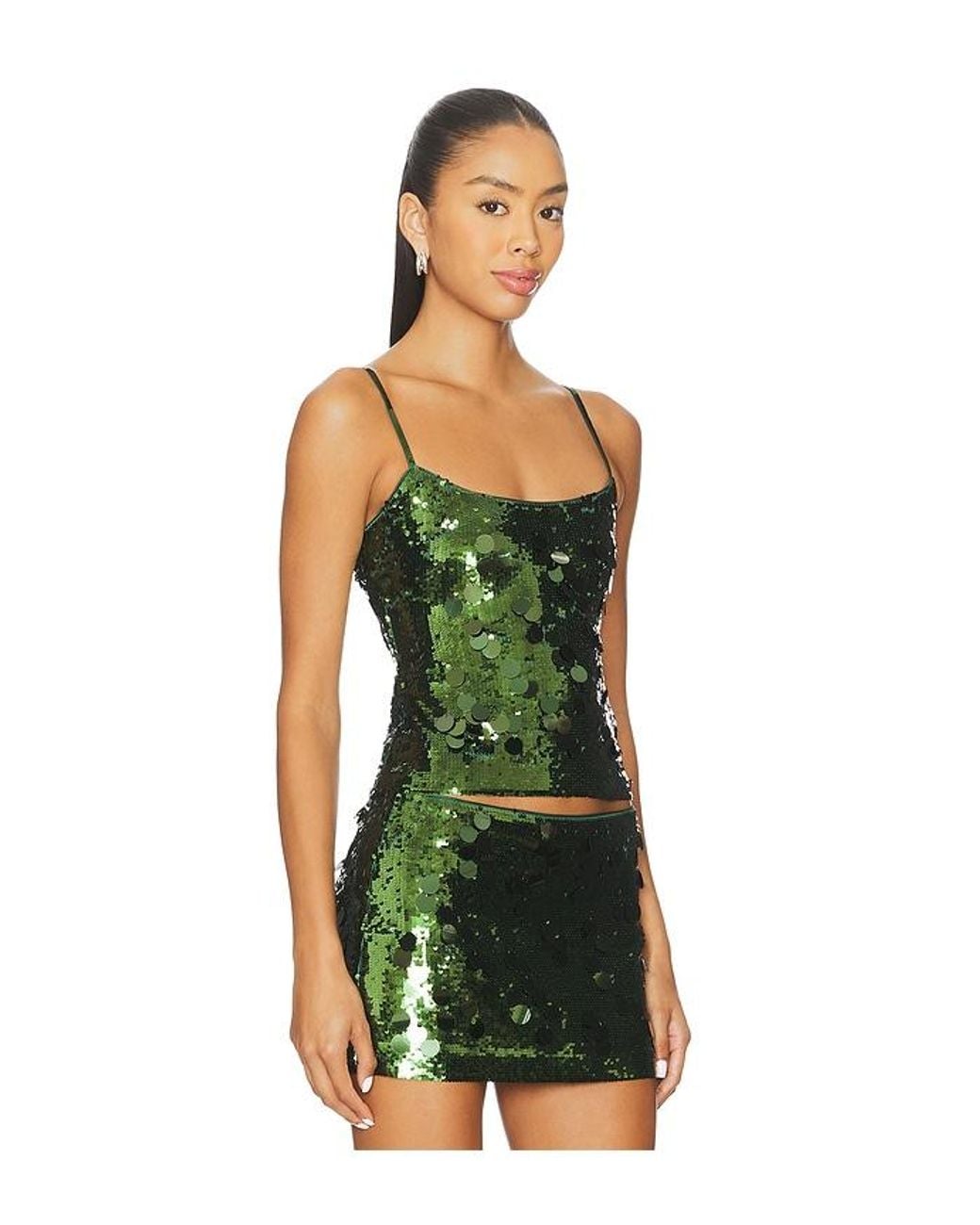 GUIZIO Green X Revolve Paillette Cami Top