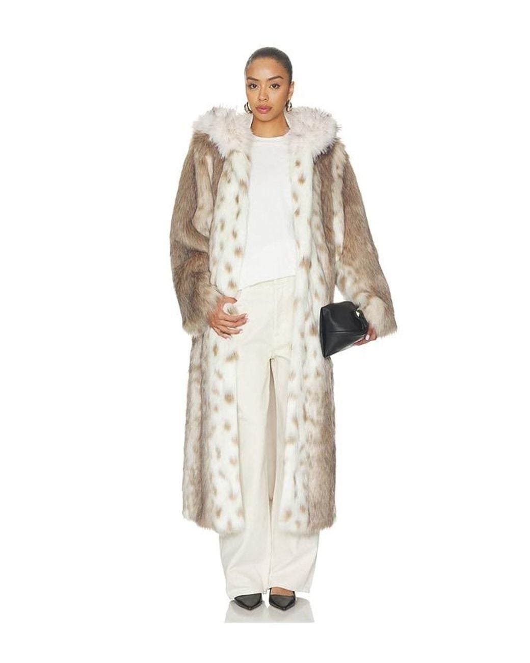 DUCIE White Dina Long Faux Fur Coat