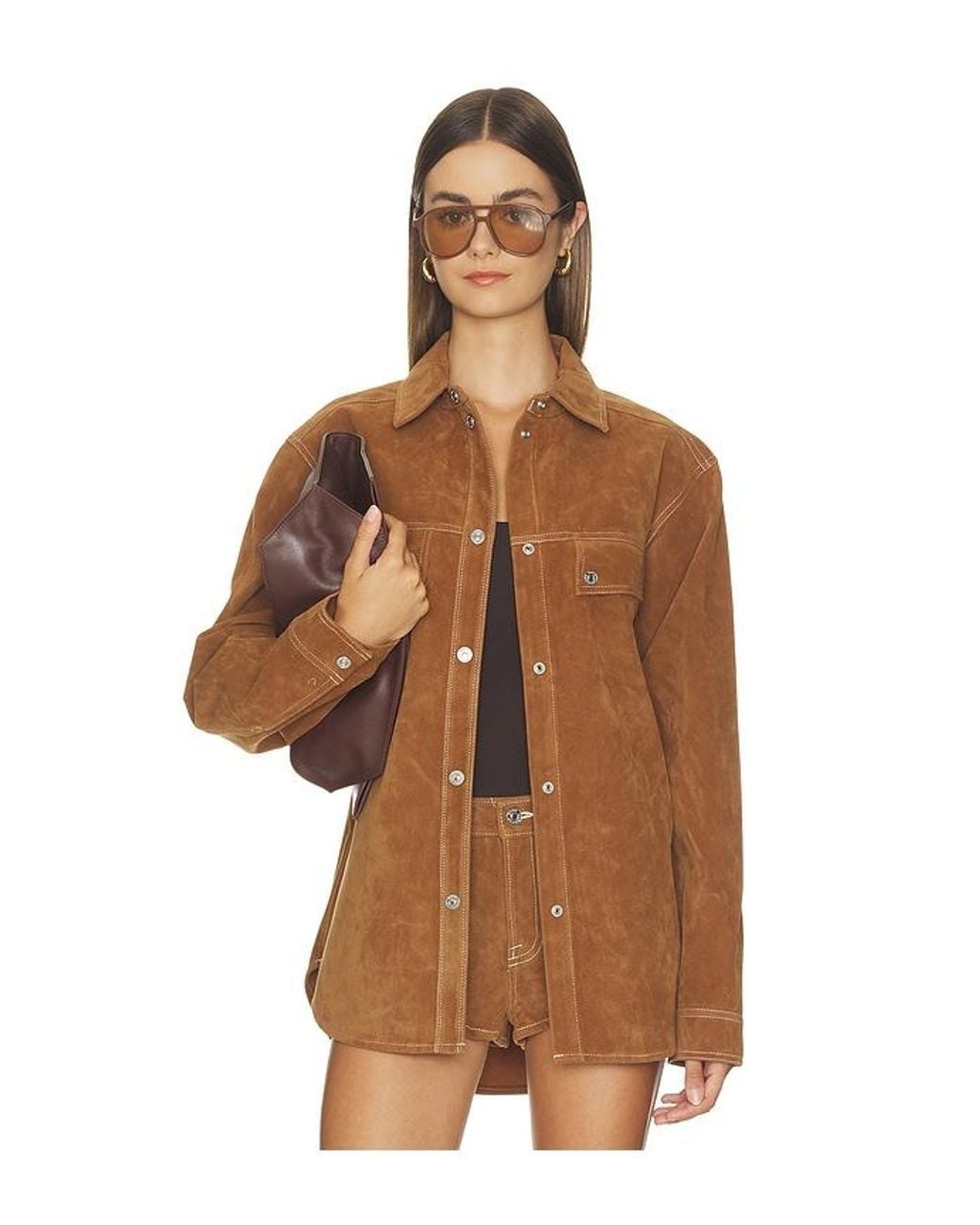 GOOD AMERICAN Brown The Better Than Suede Overshirt