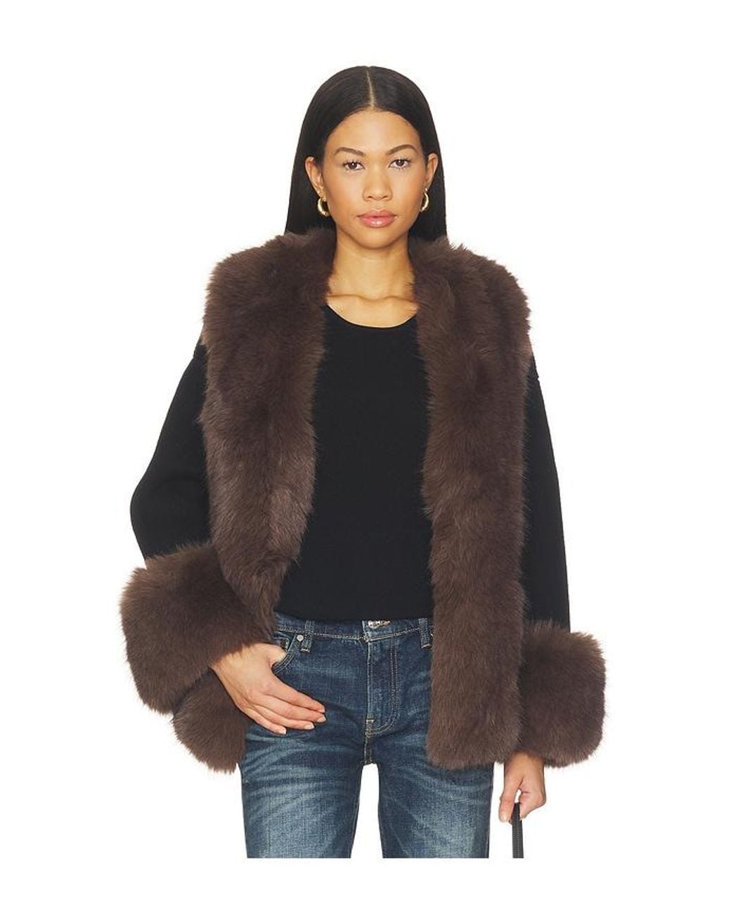 MAJORELLE Brown Pierrette Faux Fur Cardigan