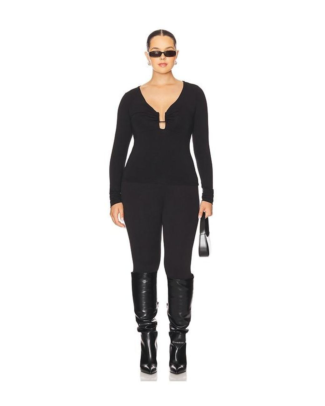 GOOD AMERICAN Black Jersey U Wire Long Sleeve Top