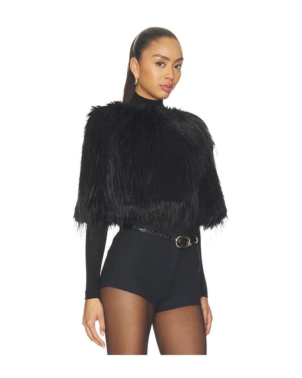 AFRM Black Faux Fur Poncho