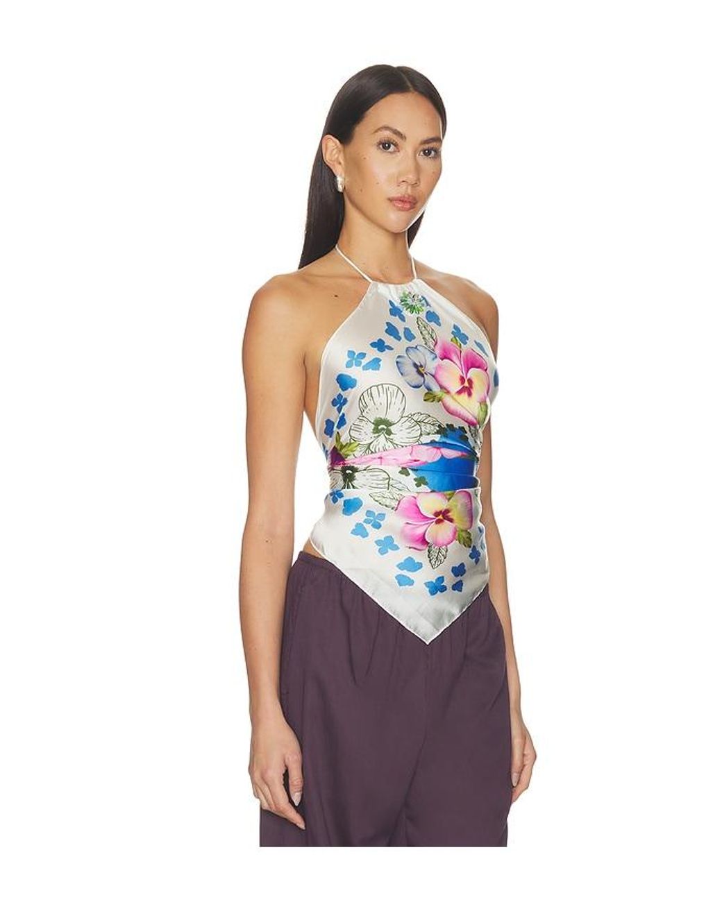 VERANDAH Multicolor Hydrangea Crystal Scarf Blouse