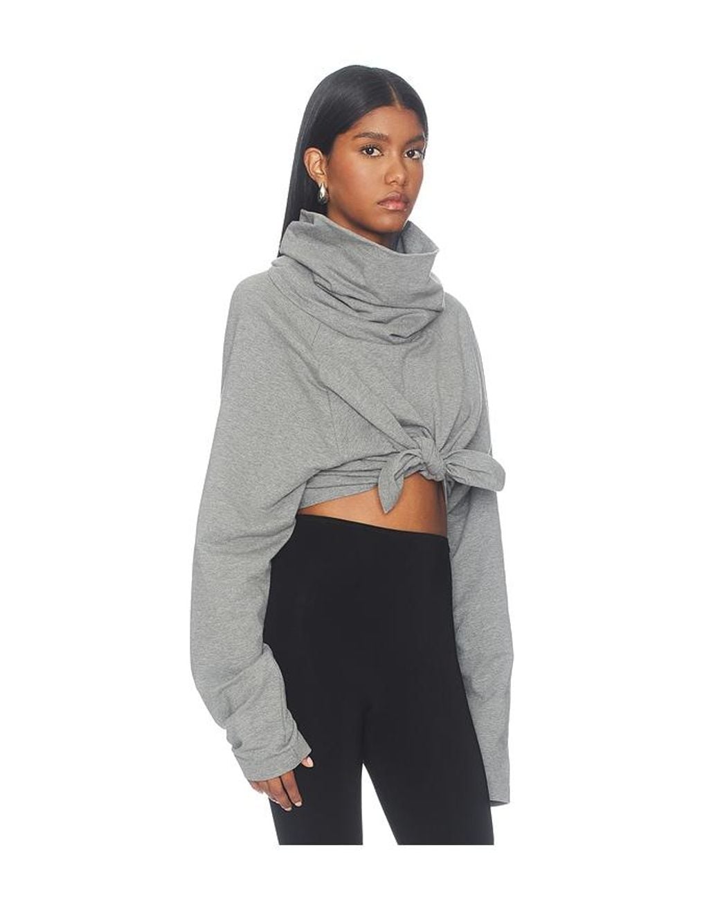 Norma Kamali Gray Tie Front Turtle Sweatshirt