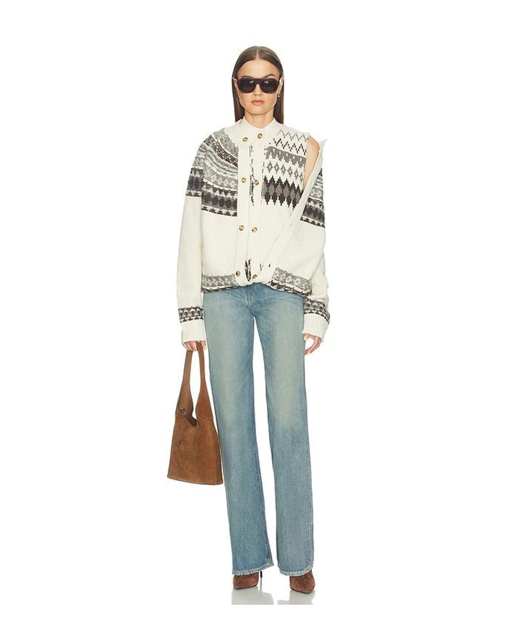 Monse Natural Fold-Up Fair Isle Cardigan