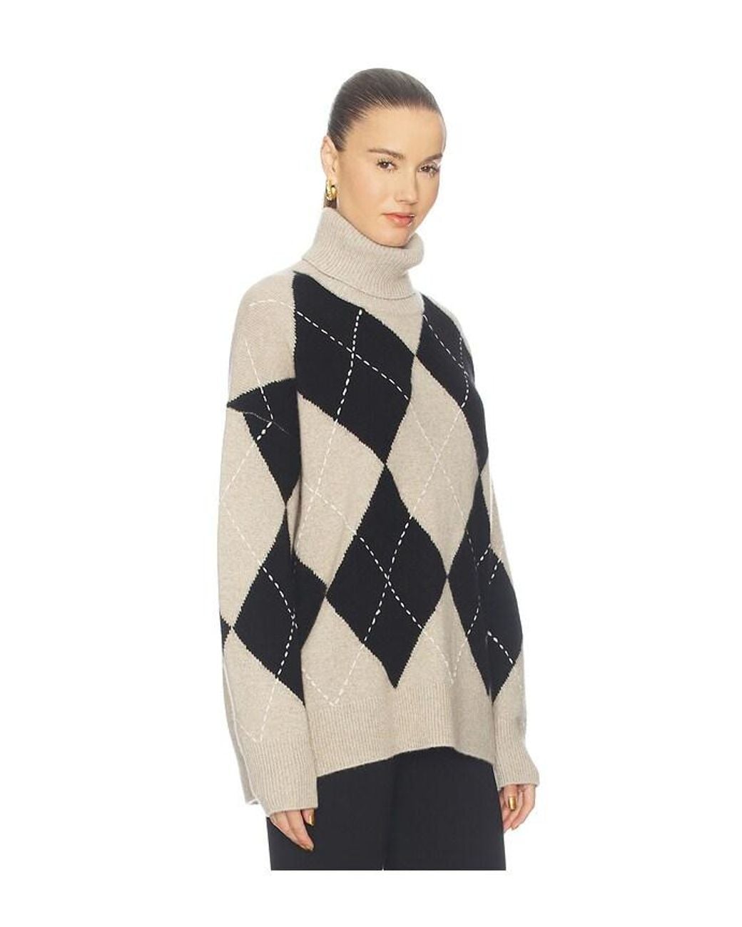White + Warren Multicolor Cashmere Argyle Turtleneck