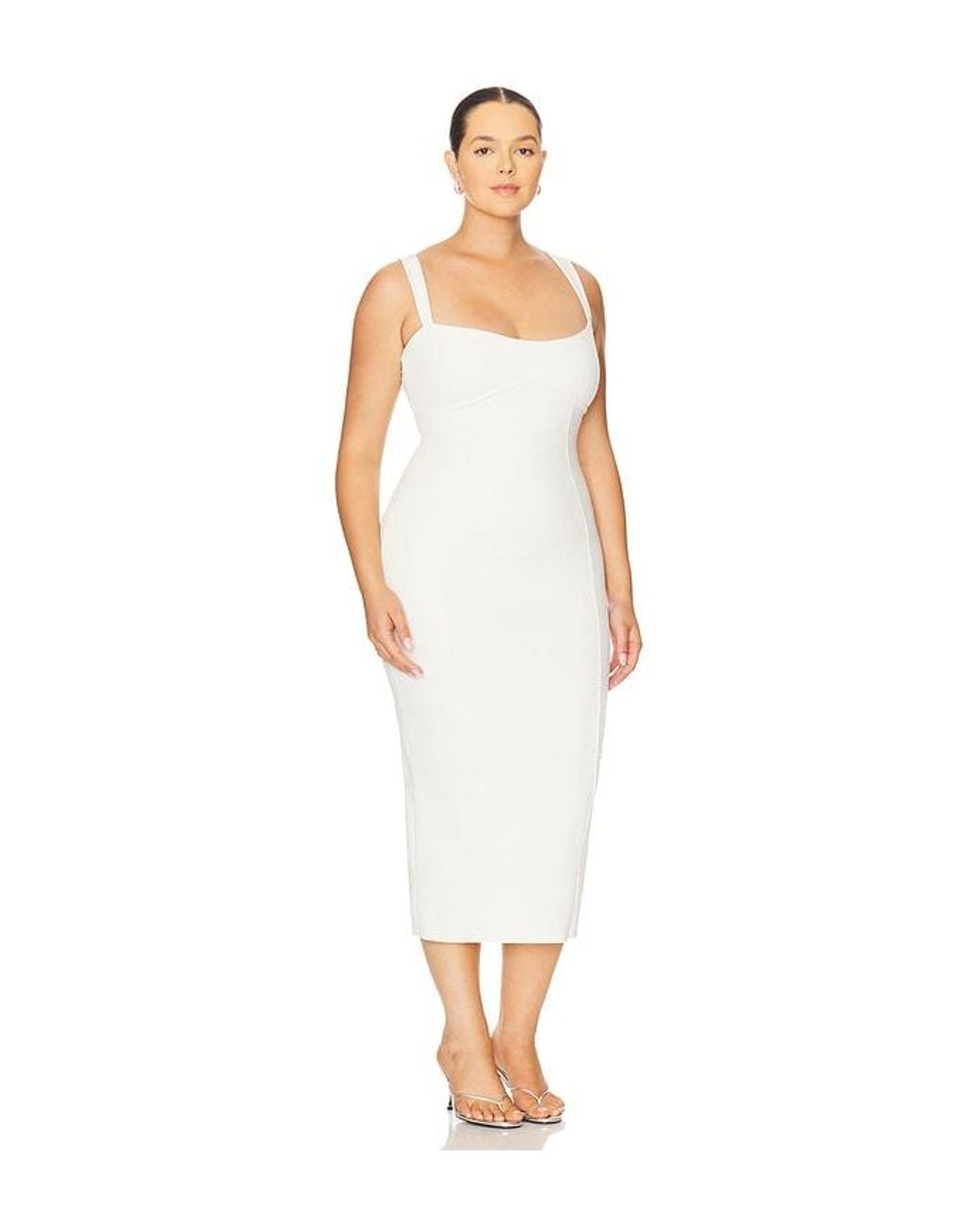 GOOD AMERICAN White Sculpting Crystal Sweetheart Midi Dress