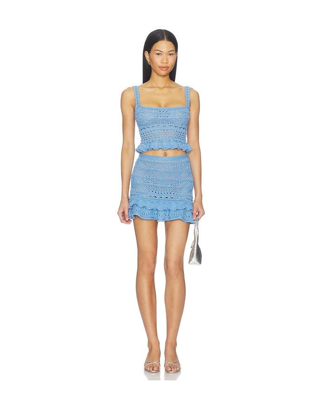 retroféte Blue Damira Crochet Top