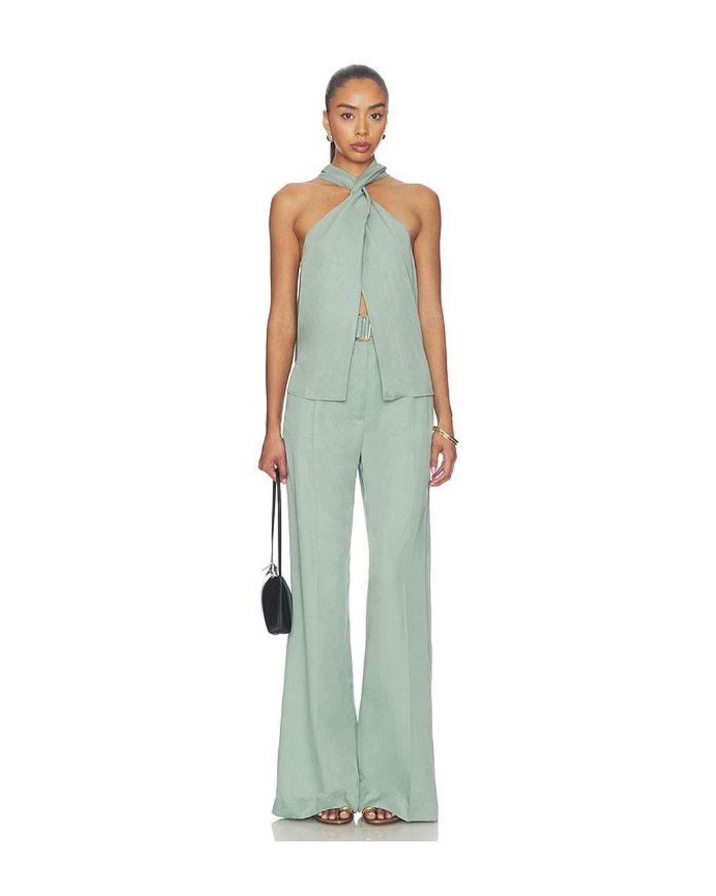 Matthew Bruch Green Belted Wide Leg Trouser
