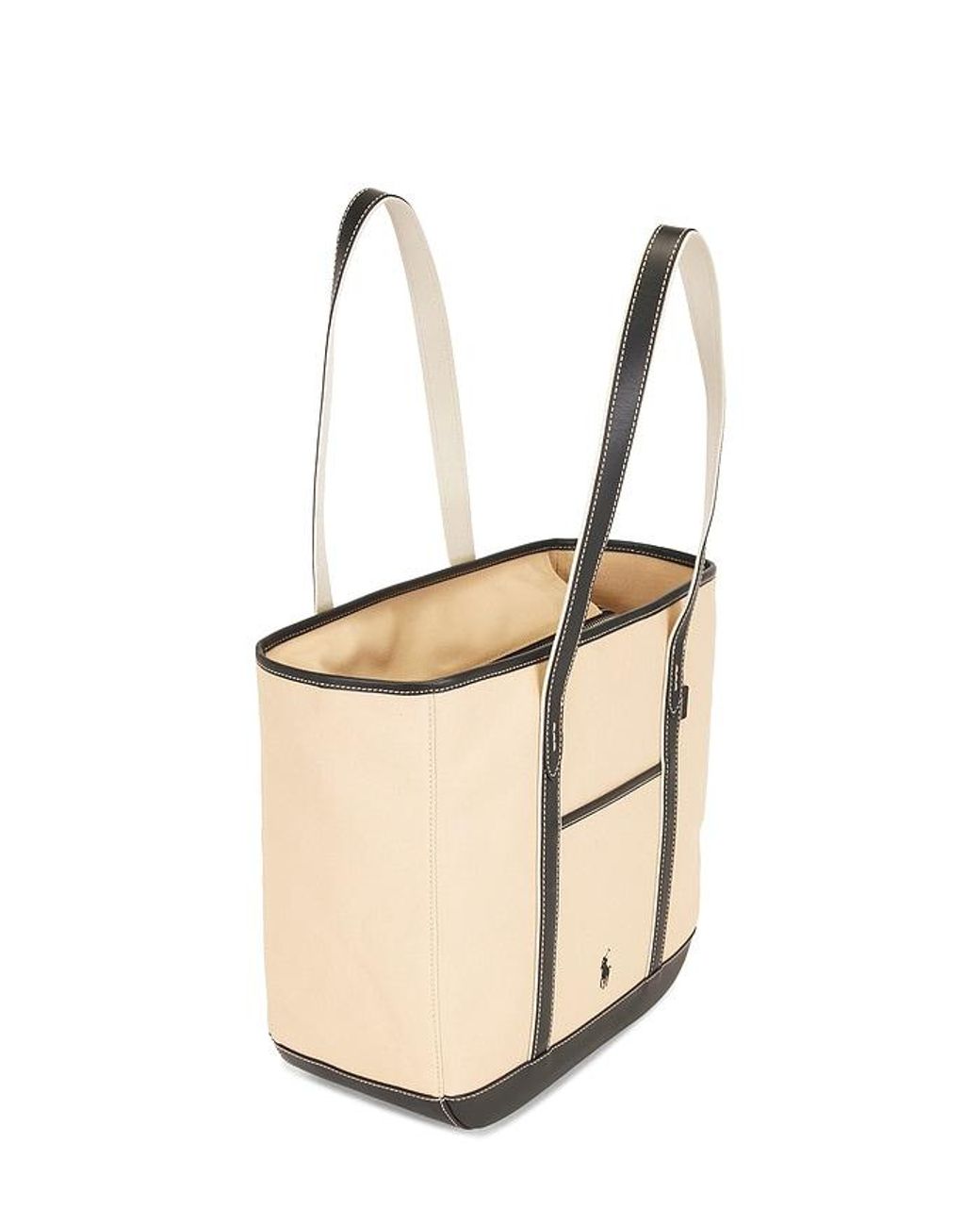 Polo Ralph Lauren Natural Canvas Leather Tote Medium Bag