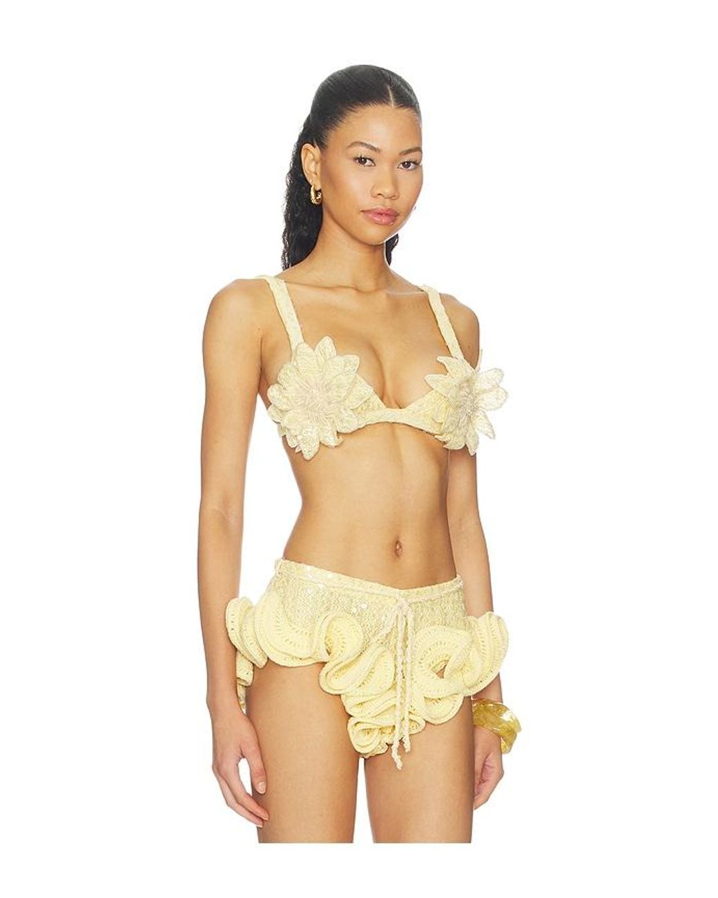PATBO Yellow Iara Crochet Embroidered Bra Top