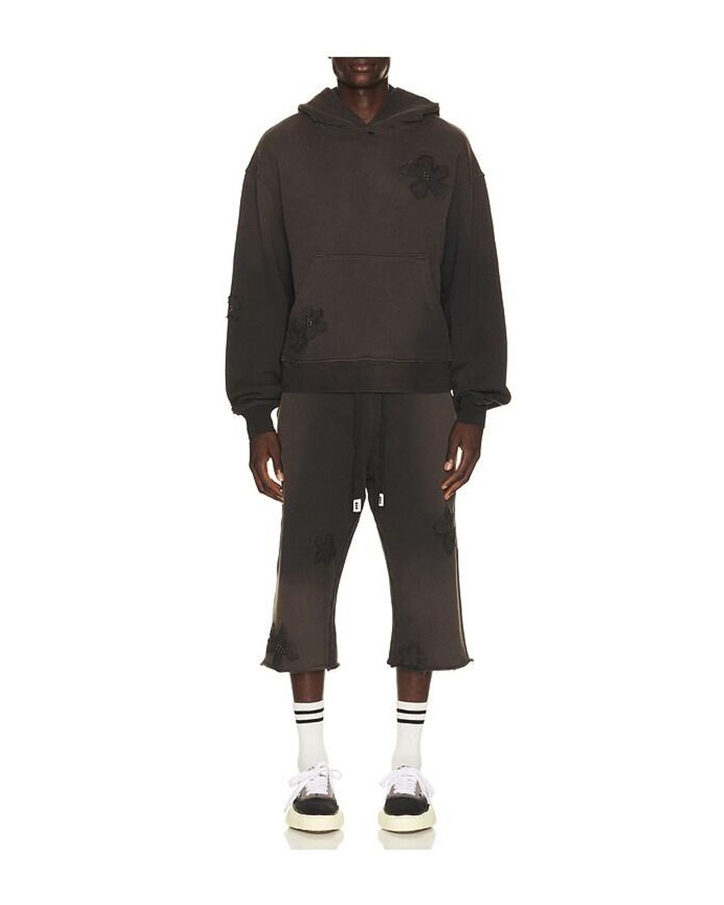 NAHMIAS Black Flower Patch Long Sweat Short for men