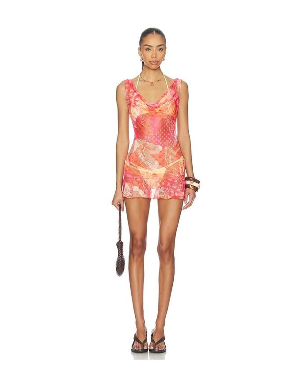 Donde Esteban Red Toronja Salpicon Mini Dress